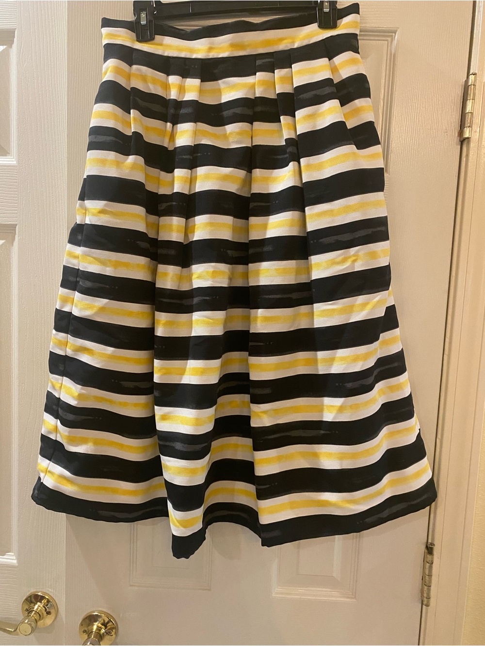 eva mendes for New York & Company Black, White & Yellow Striped Maxi Skirt